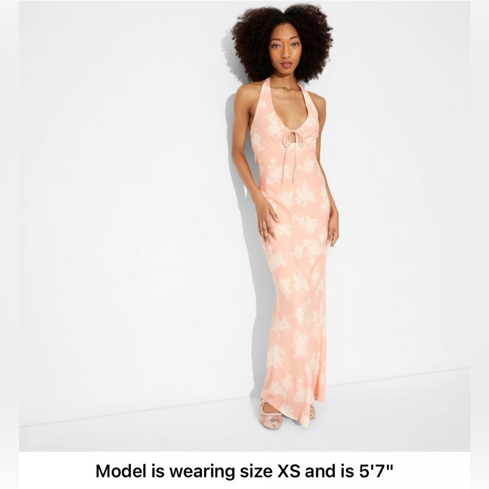 NWT Peach Pink Orange Floral Halter Maxi Dress by Wild Fable for Target Medium